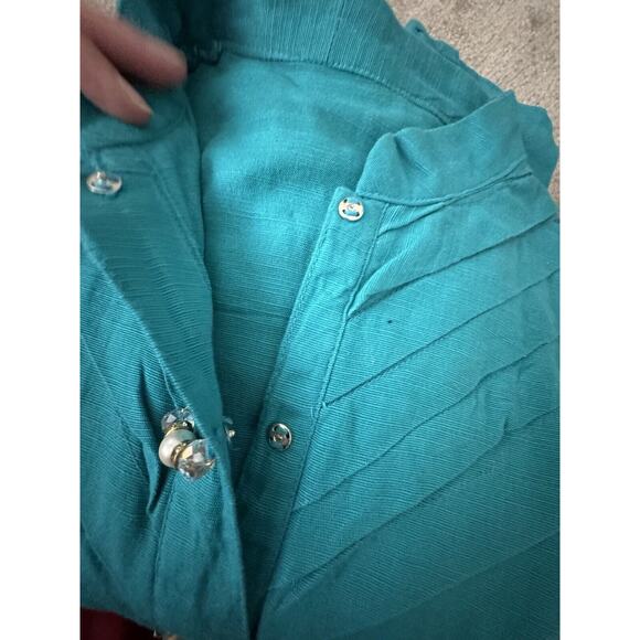 Mid Length Teal Kurta Shalwar Linen Stitched Traditional Women Dress Pant Large - Picture 3 of 16